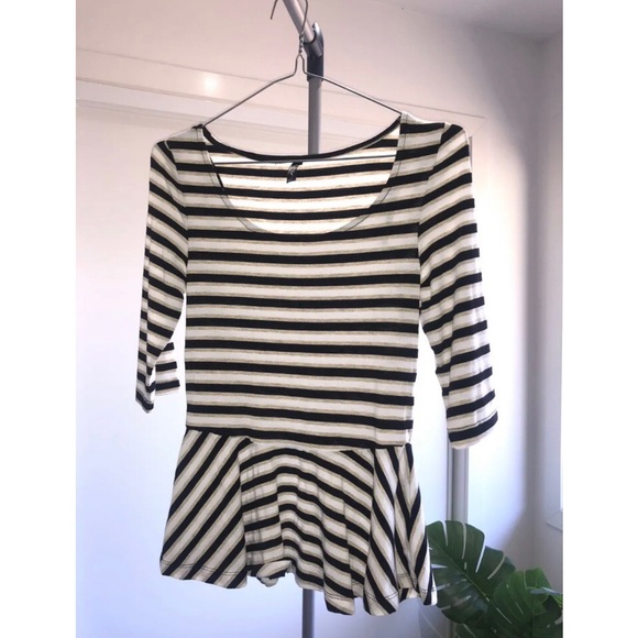 Missshop Tops - AUS/UK 8/S MissShop Womens Top, Stripped Peplum Style Cotton Top Long Sleeved
